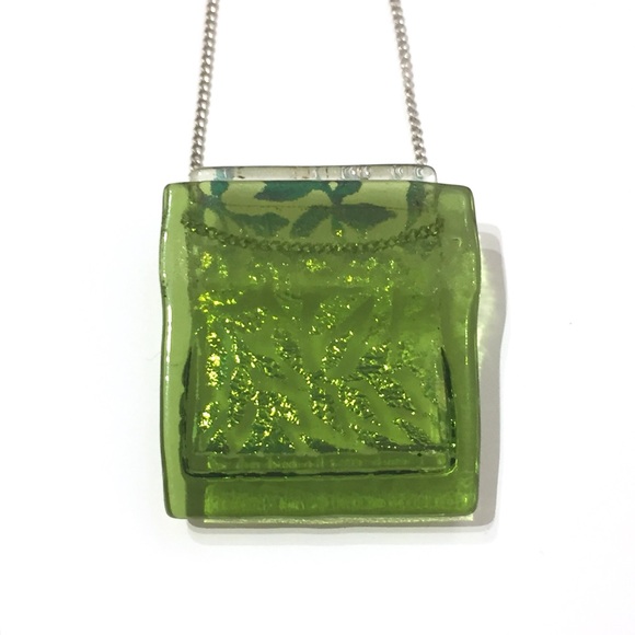 Handmade Green Glass Pendant Sterling Chain - Picture 6 of 7